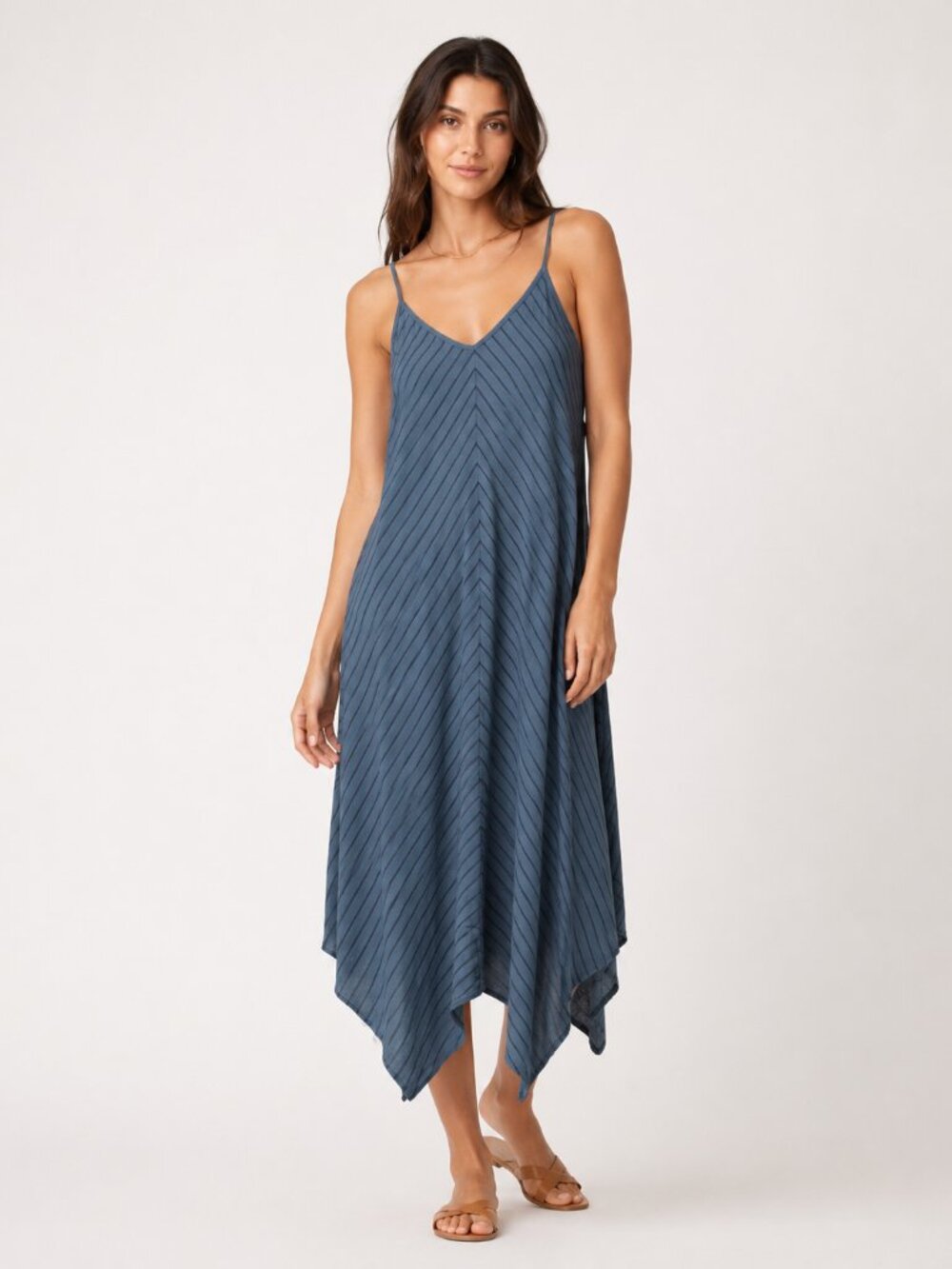 NEW SPLENDID V-Neck Cami Midi Dress Green Stripe Size Small